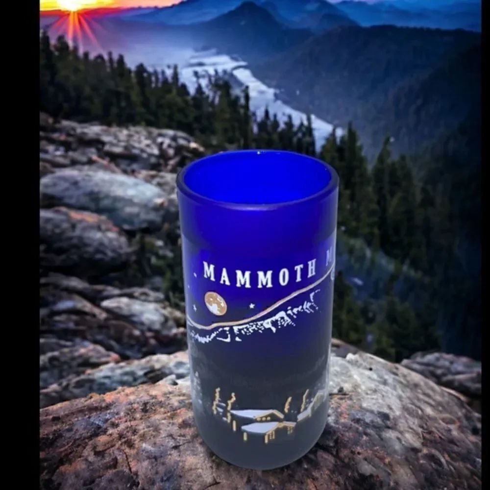 Mammoth Mountain l Tall Shot Glass l Blue w/ Gold accents l EUC